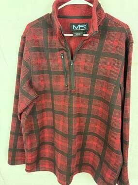 Mack Russo Fleece 1/4 Zip Pullover Size L Red Black Plaid